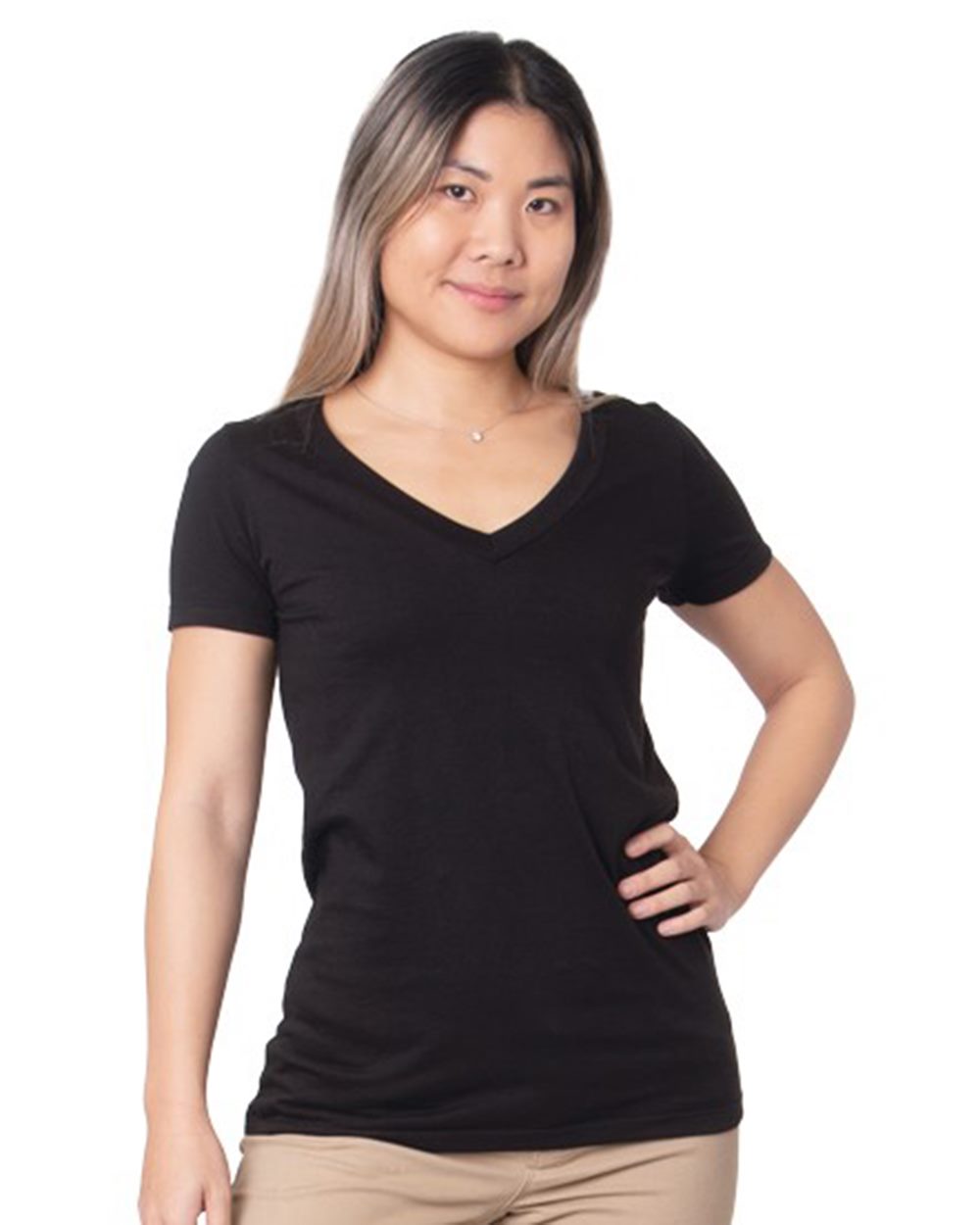 Bayside 5875 Women’s USA-Made Fine Jersey V-Neck T-Shirt Bayside 5875 Women’s USA-Made Fine Jersey V-Neck T-Shirt