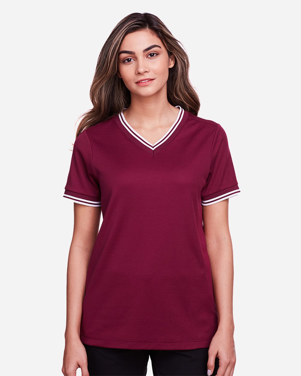 Devon & Jones DG20CW Women’s CrownLux Performance® Plaited Tipped V-Neck Shirt Devon & Jones DG20CW Women’s CrownLux Performance® Plaited Tipped V-Neck Shirt
