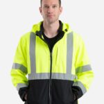 Berne Apparel HVJS206 Men’s Hi-Vis Class 3 Hooded Soft Shell Jacket Berne Apparel HVJS206 Men’s Hi-Vis Class 3 Hooded Soft Shell Jacket