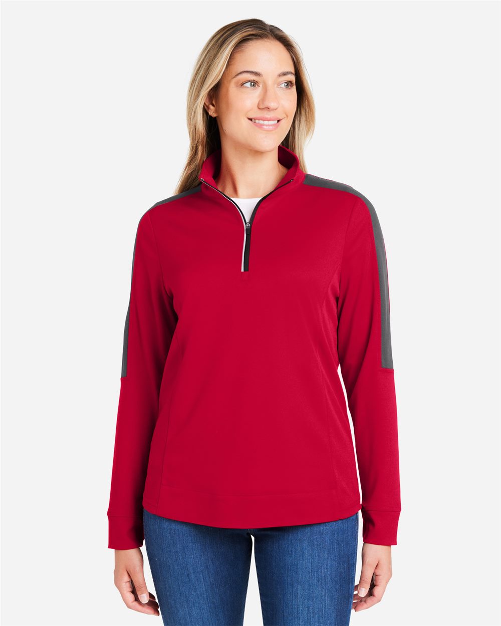 CORE365 CE404W Women’s Market Snag Protect Mesh Colorblock Quarter-Zip Pullover CORE365 CE404W Women’s Market Snag Protect Mesh Colorblock Quarter-Zip Pullover