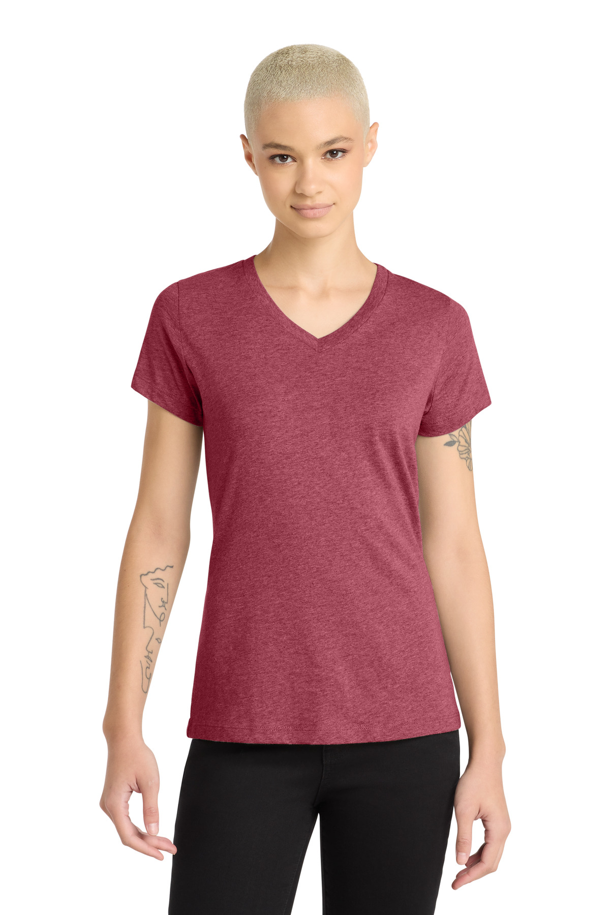DM1190L_heatherred_model_front